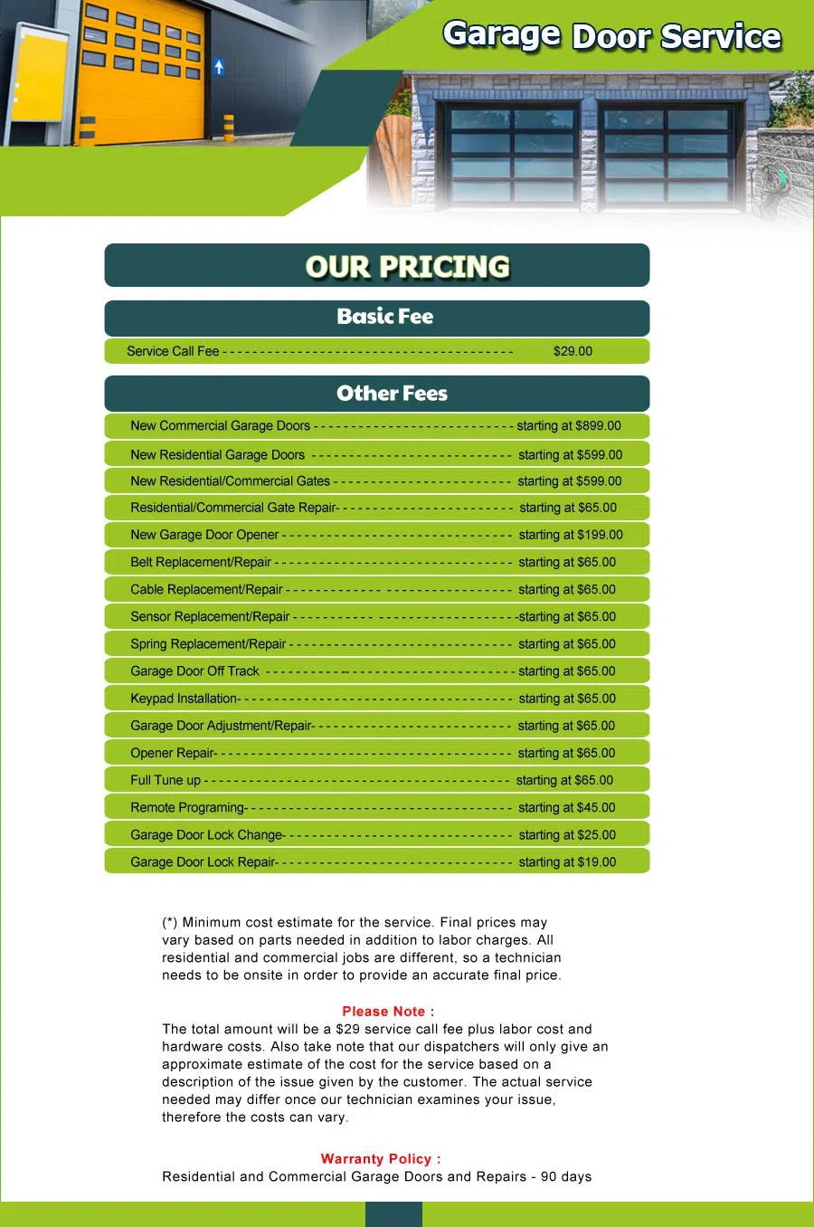 Garage Door 24 Hours Repairs New York, NY 212-918-5373